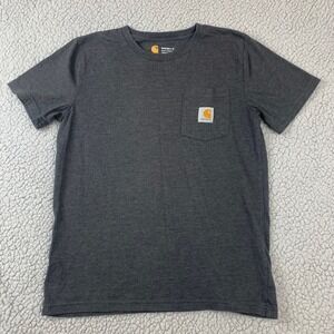 Carhartt Pocket T-Shirt Womens Medium Dark Gray Christian Faith Graphic Back